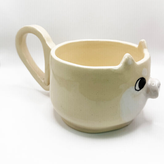 Cream Side Eye Shiba Inu Mug with Tail Handle